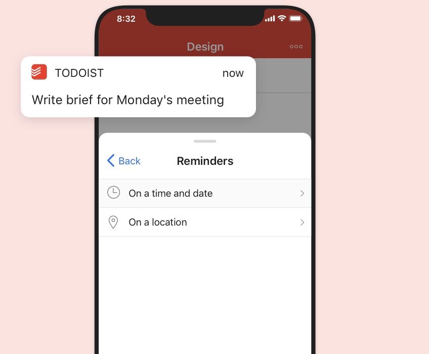 Mobile Benutzungsoberfläche des Erinnerungen-Features von Todoist Pro