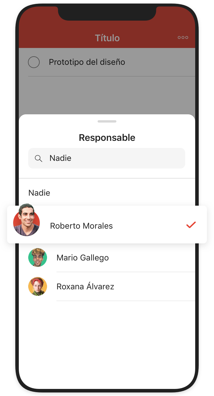 interfaz de usuario móvil de la característica para delegar tareas en todoist