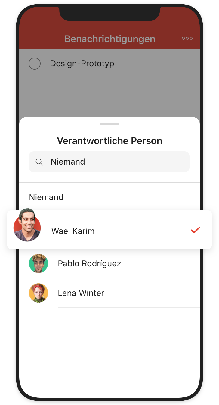Mobile Benutzungsoberfläche des Delegierens von Aufgaben in Todoist